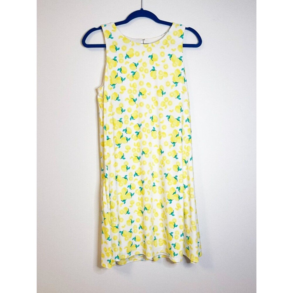 Papagallo Lemon Print Sleeveless Dress M White Yellow A-Line Garden Party